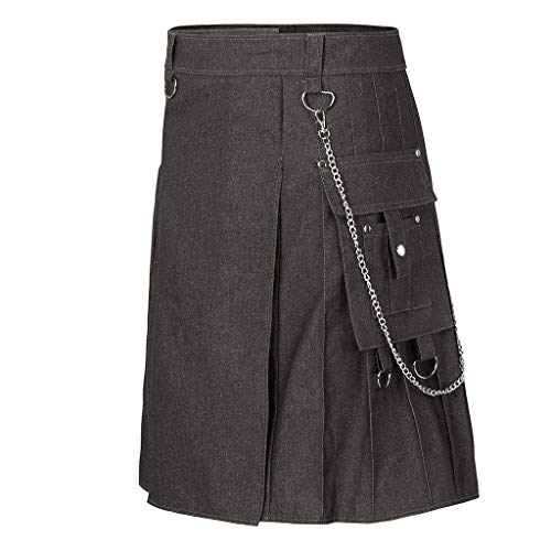 waotier Kilt Hombres Vintage Kilt Escocia Gótico Plisado Moda Kendo Falda de Mezclilla Patrón escocés Suelta Medio Faldas para Hombre