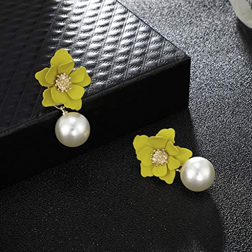 WARMWORD Mujer Elegante Sencillo Flores Temperamento Salvaje Perla Tridimensional Pendientes Joyería Perla Moda Muchachas de Las de Botón Mujeres de la Joyería Accesorios