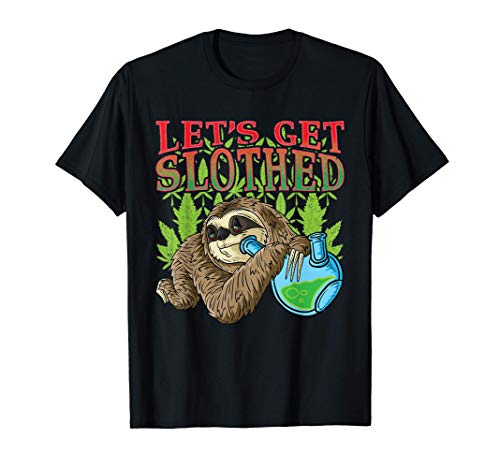 Weed Smoking Sloth Marijuana THC Cannabis Leaf Stoner Gift Camiseta