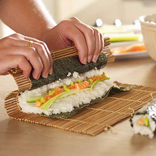 WeeDee Kit para Hacer Sushi de Bambú 12 Piezas - 2 x Esterillas, 1 x Paleta de Arroz, 1 x Esparcidor de Arroz, 4 Pares de Palillos , 1 x Sushi Cuchillo , 2 x Plato Pequeño