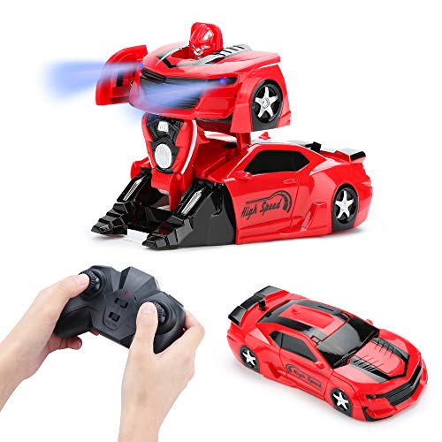 welltop Coche de Control Remoto, Transformar Robot Escalador de Pared Coche Modos duales 360 ° Giratorio Stunt Recargable Juguetes de vehículos de Alta Velocidad con Fuerte Poder de succión