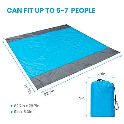 Wemk Alfombra de Playa al Aire Libre 210X200CM Anti-Arena y IPX8 Certificado a Prueba de Agua, Alfombras de Picnic con 2 Fundas Impermeables para Teléfonos Móviles y 4 Estaca Fijo para la Playa