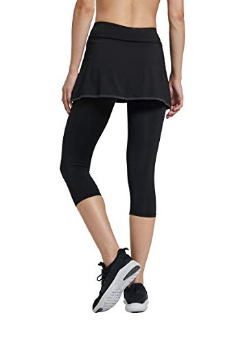 Westkun Falda Pantalón con Polainas Falda de Deportes para Mujer Capris Golf Tennis(Negro,XL)