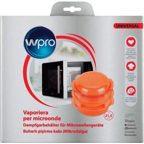 Whirlpool STM004, Recipiente para Cocinar al Vapor en el Microondas, Redondo, 1,5 Litros, Naranja