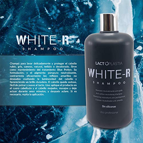 White-R - Champú Matizador de Cabello Rubio, Gris, Canoso, Nautral, Teñido o Decolorado | Con Pigmento Azul Neutralizante para Eliminar Reflejos Amarillos, Sin Siliconas y de Uso Profesional