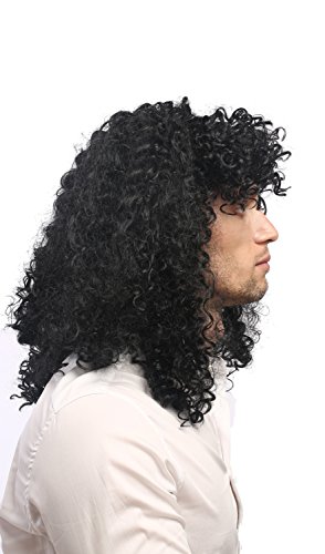 WIG ME UP- 70474-P103 Peluca Mujeres Hombres Carnaval Melena Larga rizada 80 Heavy Metal roquero quinqui macarra Futbolista Negro