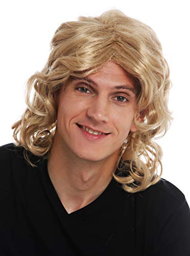 WIG ME UP- F26722-ZA82A Peluca Carnaval Hombres Larga Ondulada Rubia Raya en Medio Gigolo Rompecorazones Cantante de schlager