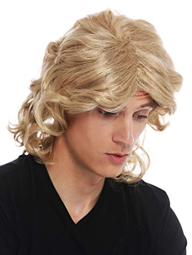 WIG ME UP- F26722-ZA82A Peluca Carnaval Hombres Larga Ondulada Rubia Raya en Medio Gigolo Rompecorazones Cantante de schlager