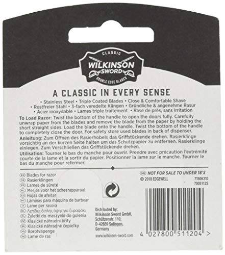 Wilkinson Sword Classic PREMIUM - Recambios de 5 Hojas de Cuchillas de Afeitar para Hombres, Afeitado Clásico Masculino, Doble Filo