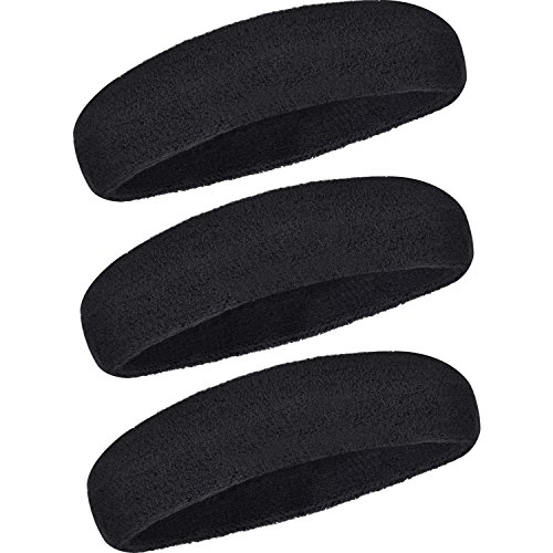 WILLBOND 3 Piezas Diadema Deportiva para Hombres y Mujeres, Banda Elástica de Pelo Antideslizante Banda de Cabeza Atlética de Algodón de Absorción de Humedad para Deportes (Negro)