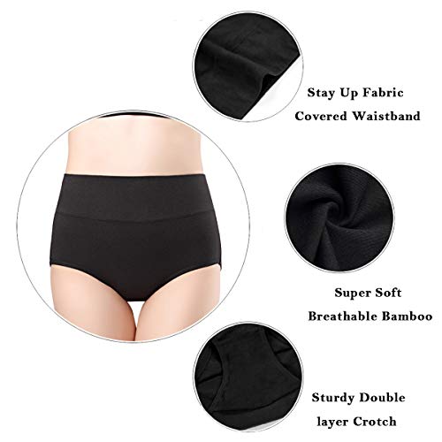 wirarpa Bragas Mujer Talle Alto Sin Costuras Pack de 4 Culotte Bambú Suave Braguitas Tallas Grandes Negro Talla M