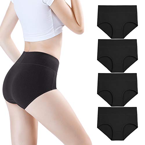 wirarpa Bragas Mujer Talle Alto Sin Costuras Pack de 4 Culotte Bambú Suave Braguitas Tallas Grandes Negro Talla M