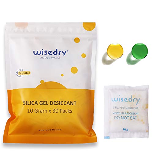 wisedry 10 Gramos x 30 Paquetes Gel De Sílice bolsitas con Perla de Naranja Indicador de Humedad Deshumidificadores, Grado alimenticio