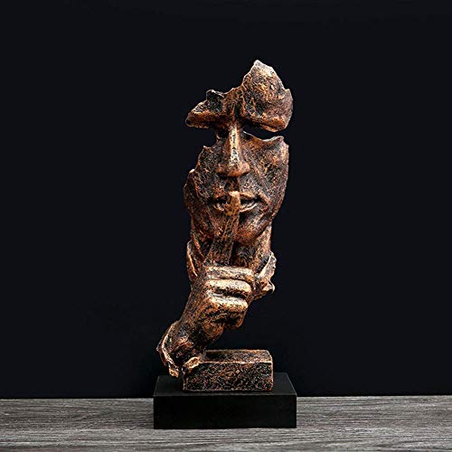 WLVG El Silencio es Estatua de Oro, Escultura Abstracta de Resina Creativa, estatuilla de Arte Moderno para Oficina, decoración del hogar Plateado 13 * 12,5 * 34 cm