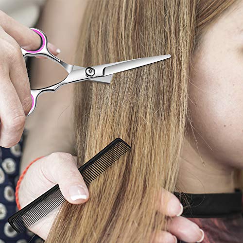 WOMGF barbero Tijeras Cortar Pelo,tijeras de peluquería con capa de barbero y peine de maquinilla de afeitar, clips,Conjunto Tijeras Peluquelo Profesional para el cabello，Rosado