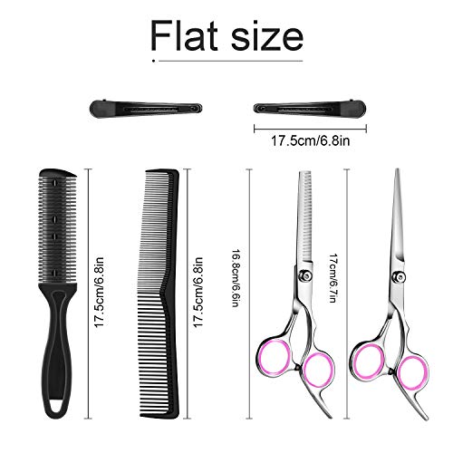 WOMGF barbero Tijeras Cortar Pelo,tijeras de peluquería con capa de barbero y peine de maquinilla de afeitar, clips,Conjunto Tijeras Peluquelo Profesional para el cabello，Rosado