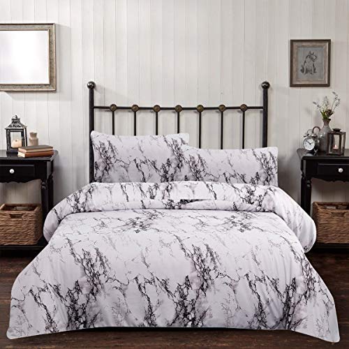 WONGS BEDDING Ropa de Cama de Mármol Blanco Funda Nórdica Grande 3 Piezas Moderno Reversible Gris Impreso Microfibra Edredón Ropa de Cama Conjunto Cierre de Cremallera 220x240 cm