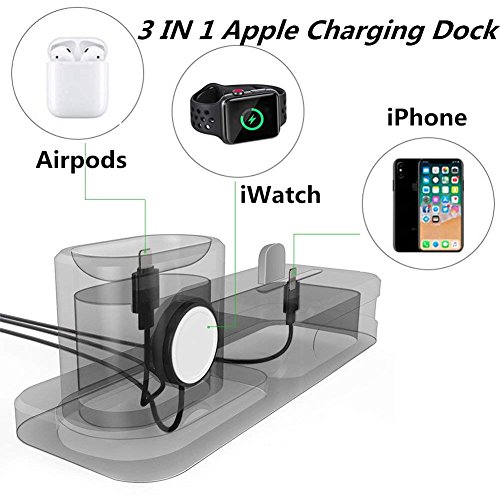 Wonsidary Soporte de Carga para Apple, 3 en 1 Estación de Carga Silicona Base de Carga Soporte Cargador para Apple Watch Series 5/4/3/2/1, Airpods, iPhone 11/11Pro/Xs/Xs Max /Xr/X/8/7 Plus/6