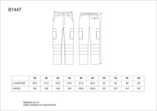Work Team Pantalón de algodón con Cintura elástica, Multibolsillos y 2 Cintas Reflectantes. Hombre Marino 48