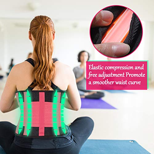 WOSTOO Mujer Cintura Entrenador, Fajas Reductoras Adelgazantes Mujer Fajas Reductoras Adelgazantes Faja Reductora Cinturón Lumbar Abdomen Adjustable para Deporte Fitness - Rosa