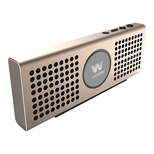 Woxter Big Bass BT-20 Golden- Altavoz portátil Bluetooth Ultracompacto de Aluminio, 10W (Bluetooth 4.0+EDR,función Manos Libres,Lector de Tarjetas, Entrada AUX), Color Dorado