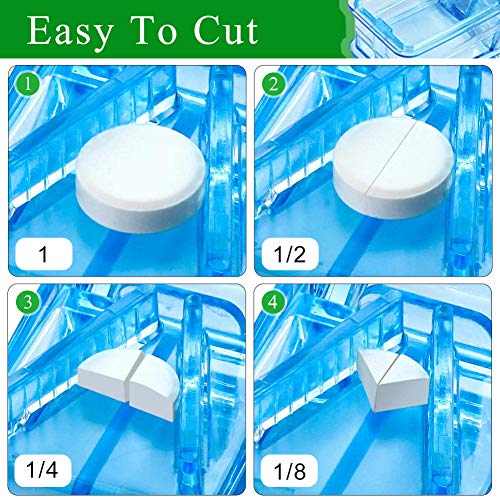 XCOZU Cortador Pastillas Portátil con Hoja de Acero Inoxidable para Pequeñas Píldoras y Píldoras Grandes, Cortador de Pastillas 2 en 1 con Caja Pastillas, Azul Transparente