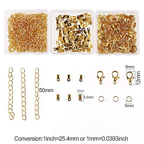 Xinlie Kit de Pulsera de Cinta Extremos de Cierre Presionado Broche de Langosta con Anillas Abiertas y Extensor de Cadena Cierres de Pulsera Broches de Langosta para Pulsera y Collar 280PCS (Dorado)