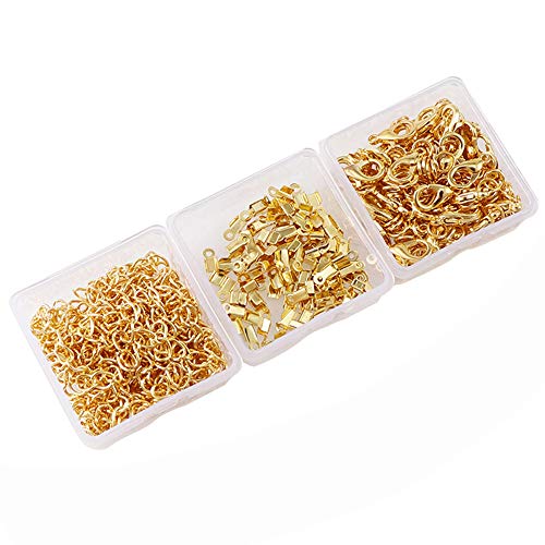 Xinlie Kit de Pulsera de Cinta Extremos de Cierre Presionado Broche de Langosta con Anillas Abiertas y Extensor de Cadena Cierres de Pulsera Broches de Langosta para Pulsera y Collar 280PCS (Dorado)