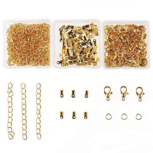 Xinlie Kit de Pulsera de Cinta Extremos de Cierre Presionado Broche de Langosta con Anillas Abiertas y Extensor de Cadena Cierres de Pulsera Broches de Langosta para Pulsera y Collar 280PCS (Dorado)