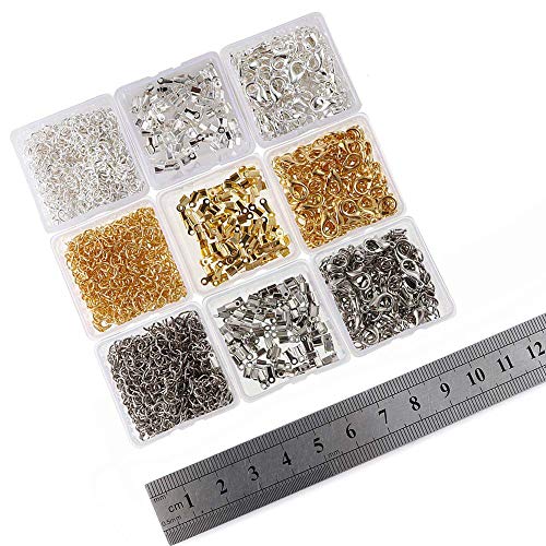 Xinlie Kit de Pulsera de Cinta Extremos de Cierre Presionado Broche de Langosta con Anillas Abiertas y Extensor de Cadena Cierres de Pulsera Broches de Langosta para Pulsera y Collar 280PCS (Dorado)