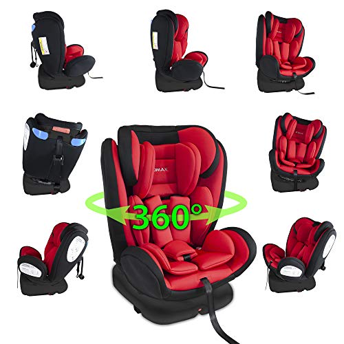 XOMAX XM-KI360 Silla de coche con 360° función de rotación y ISOFIX I rojo I 0-36 kg, 0-12 años, grupo 0/1/2/3 I Arnés de 5 puntos y arnés de 3 puntos I Funda desmontable y lavable I ECE R44/04