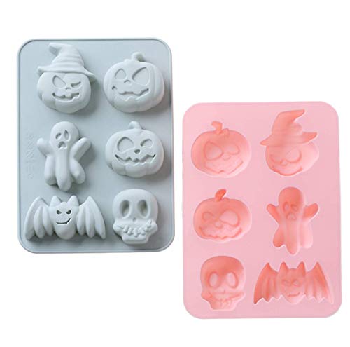 XSEXO Molde de Silicona con Forma de Fantasma de Calavera de murciélago de Calabaza de Halloween, Muy Adecuado para Hacer pudín, Cubitos de Hielo, Chocolate, Pastel, Molde (2 Piezas)