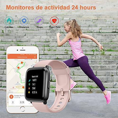 YAMAY Smartwatch con Oxímetro de Pulso Esfigmomanómetro y Pulsómetro Reloj Inteligente Impermeable para Hombre Mujer, Pulsera de Actividad Inteligente podómetro con Cronómetro para Android iOS