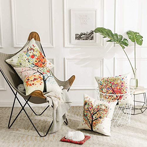 Yangbaga Colorido Otoño（5pc） Flor Árbol Algodón de Lino, Throw Pillow Case, Funda de Almohada para Cojín, 45x45 cm