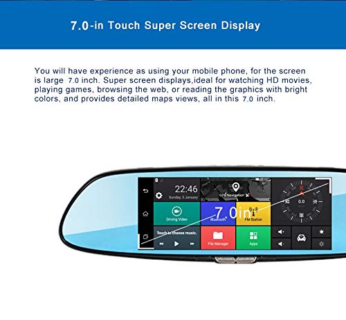 YANGFH Grabadora de conducción, espejo retrovisor 3G de 7 pulgadas, grabación doble, vista posterior reversible, dispositivo de navegación con control de voz Android, manos libres Bluetooth registrado