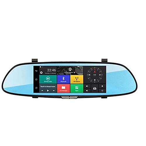 YANGFH Grabadora de conducción, espejo retrovisor 3G de 7 pulgadas, grabación doble, vista posterior reversible, dispositivo de navegación con control de voz Android, manos libres Bluetooth registrado