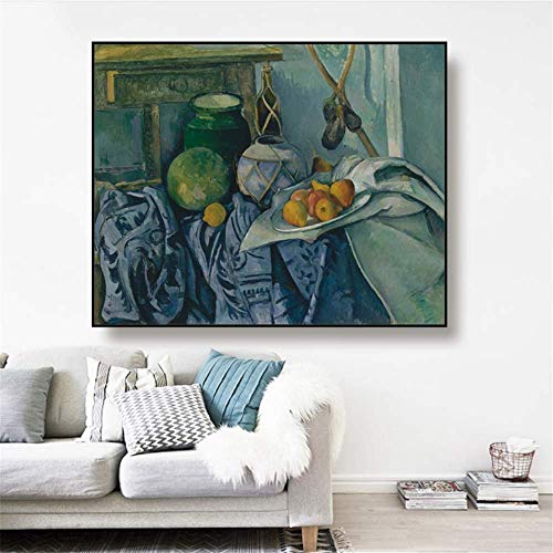 YaShengZhuangShi Arte de la Pared de la Lona 60x90cm sin Marco 《Botella de bodegón de Frutas》 Paul Cezanne Poster Decoración de la Pared Decoración del hogar para Sala de Estar