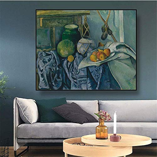 YaShengZhuangShi Arte de la Pared de la Lona 60x90cm sin Marco 《Botella de bodegón de Frutas》 Paul Cezanne Poster Decoración de la Pared Decoración del hogar para Sala de Estar