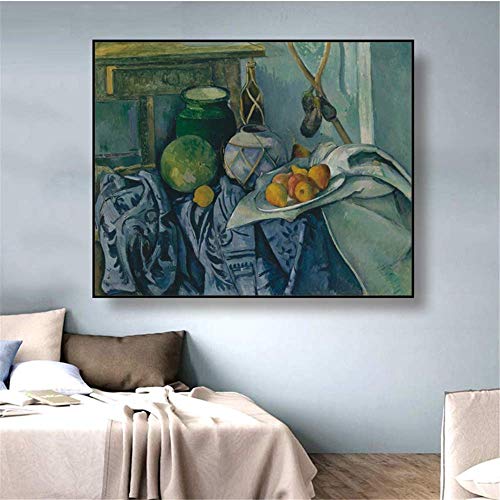 YaShengZhuangShi Arte de la Pared de la Lona 60x90cm sin Marco 《Botella de bodegón de Frutas》 Paul Cezanne Poster Decoración de la Pared Decoración del hogar para Sala de Estar