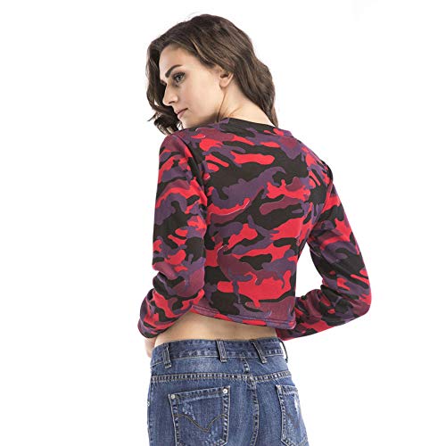 YAYT Suéter De Otoño Invierno para Mujer, Cuello Redondo Corto Rojo De Camuflaje Más Terciopelo Americana Casual Que Adelgaza La Parte Superior del Jersey De Manga Larga