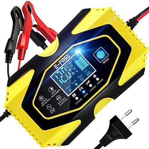 YDBAO Cargador de Baterías Coche Moto 6A 12V/24V con Múltiples Protecciones Automático Inteligente Mantenimiento Pantalla LCD para Batería de Litio Plomo-ácido LiFePO4