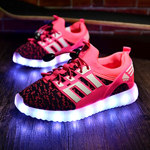 Yeeper LED Zapatillas de 7 Colores de Luces con USB de Carga Transpirables para los Niños y los Adolescentes 1832 Rosa EU 35