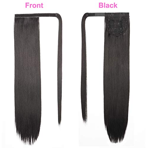 YEESHEDO Extensiones de pelo largo de color negro, con bolsillo largo, rizado y ondulado y recto, extensiones de pelo sintético para mujeres (24 pulgadas rizado + recto)