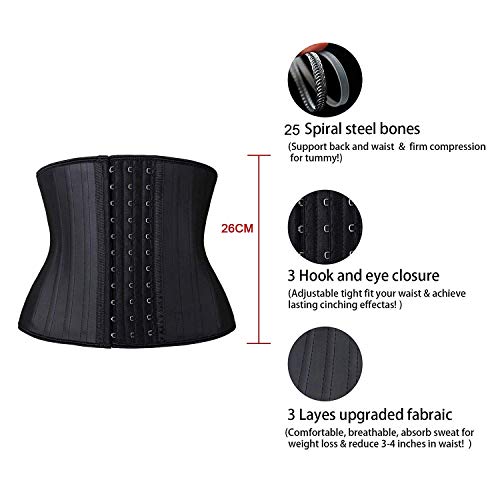 YIANNA Faja Reductora Mujer Torso Corto Waist Trainer Corset Colombianas Fajas Reductoras Adelgazantes Abdomen Postparto Negro, 110299 Size S