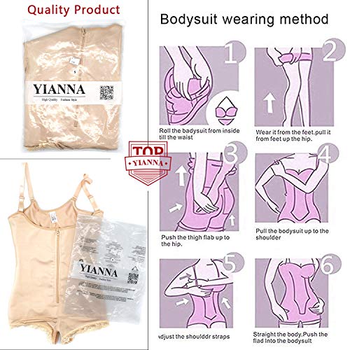 YIANNA Mujer Body Reductor Busto Abierto Corsé sin Costuras Faja Reductora Modeladora Negro Shapewear Adelgazante,UK-YA7102-Beige-L