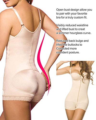 YIANNA Mujer Body Reductor Busto Abierto Corsé sin Costuras Faja Reductora Modeladora Negro Shapewear Adelgazante,UK-YA7102-Beige-S