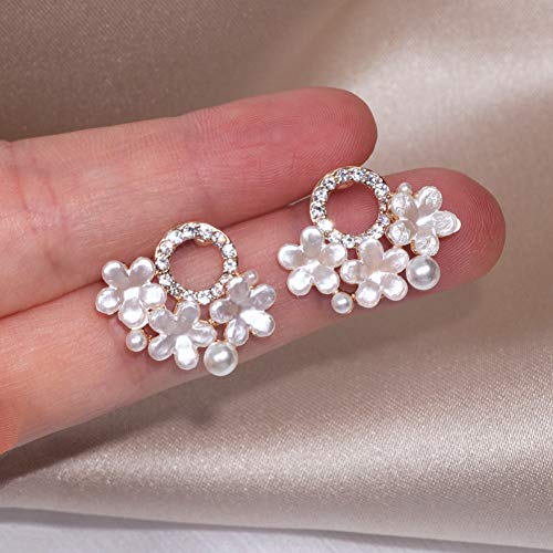 YLHJM Pendientes de botón de Cristal Floral con Flores Dulces para Mujeres y niñas, Accesorios de Boda de Perlas simuladas románticas, Regalo