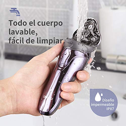 YOHOOLYO Afeitadora Eléctrica Hombre Afeitadora Rotativa Profesional Máquina de Afeitar IPX7 Impermeable Uso en Húmedo y Seco Bloqueo Inteligente con Bolsa de Transporte