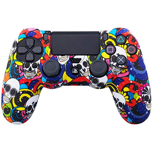 YoRHa Transferencia de Agua Camuflaje de Impresión Silicona Caso Piel Fundas Protectores Cubierta para Sony PS4/slim/Pro Dualshock 4 Mando x 1 (Maquillajes de Cráneos) con Thumb Gripsx 10