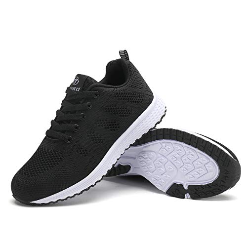 Youecci Zapatillas de Deportivos de Running para Mujer Deportivo de Exterior Interior Gimnasia Ligero Sneakers Fitness Atlético Caminar Zapatos Transpirable Negro 39 EU